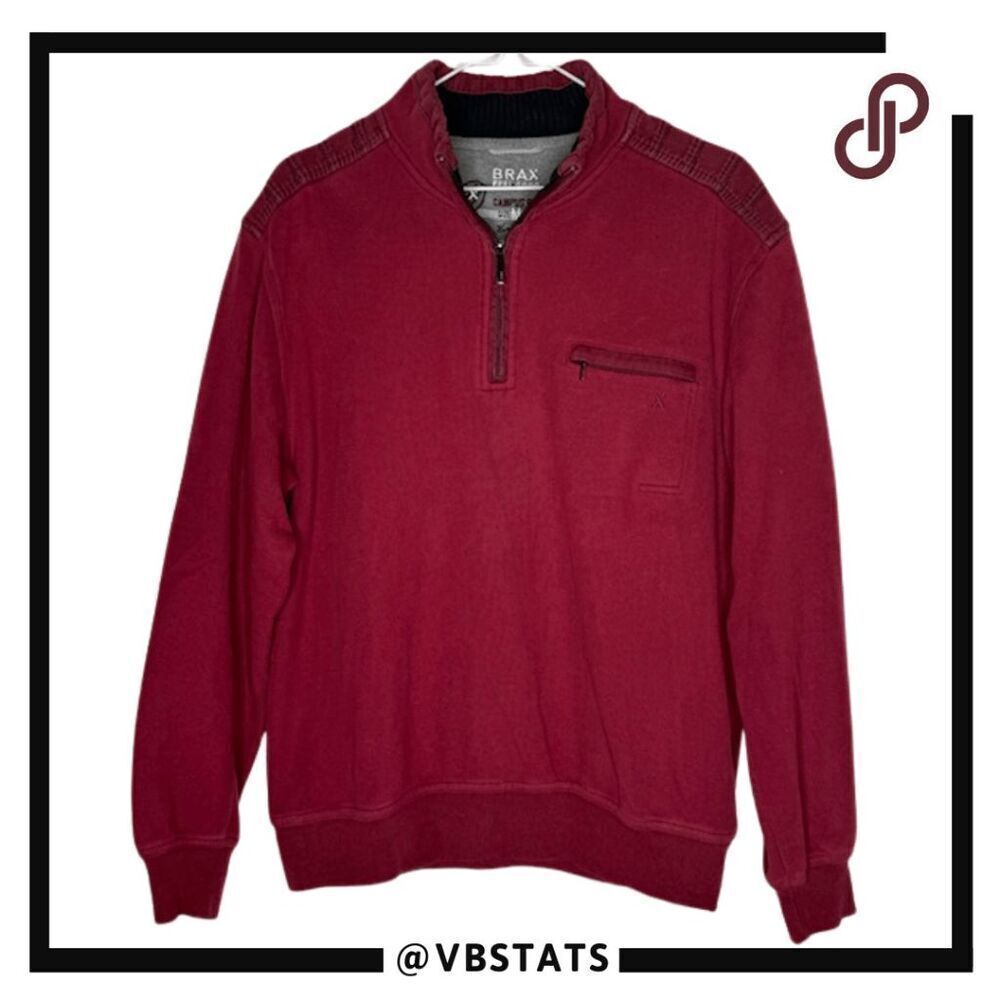 Brax Men's Feel Good Sean‎ Campus Rib Quarter Zip Sweater Red Size Medium